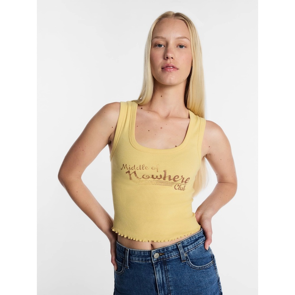 Lee Tank Top Women XL Yellow New Middle of Nowhere Club Graphic Lettuce Hem